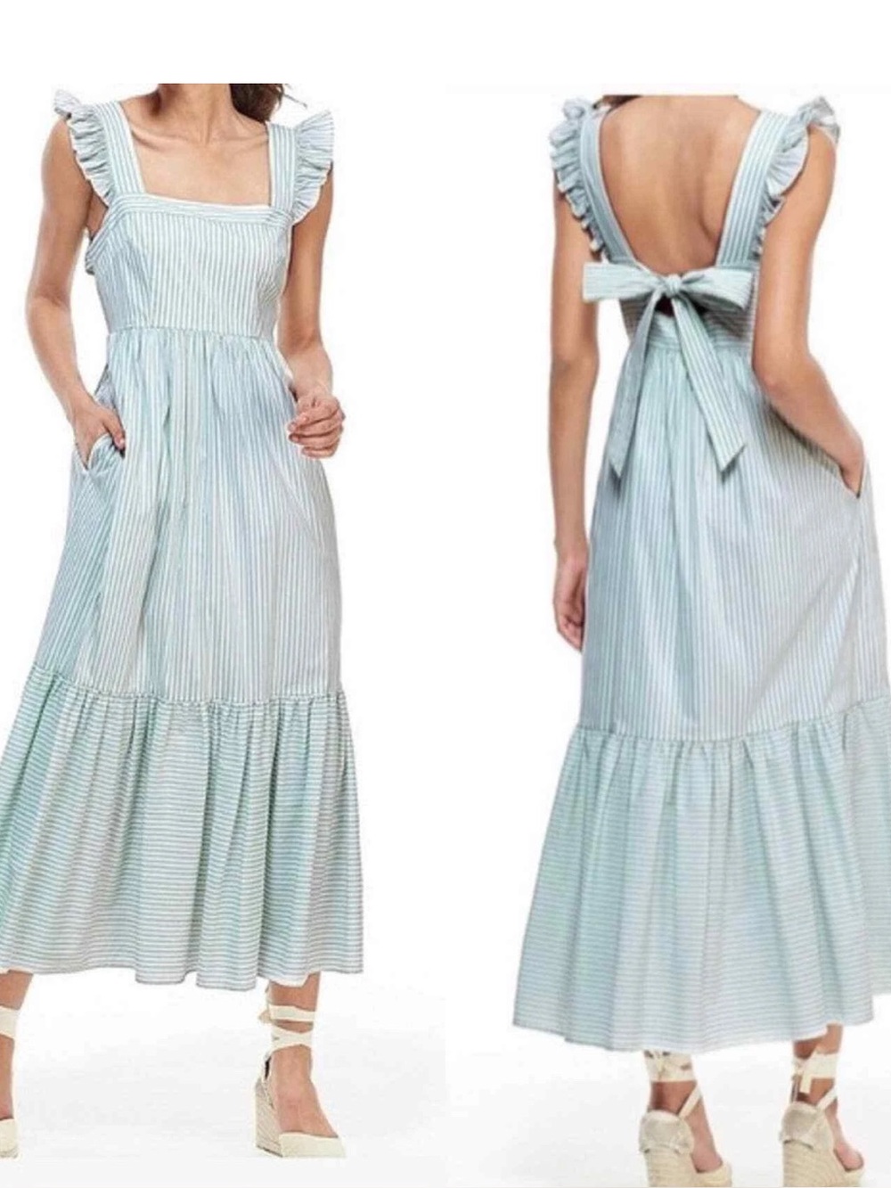 Gal Meets Glam Jasmine Mint Striped Ruffle Sleeve Maxi Dress Size 00P